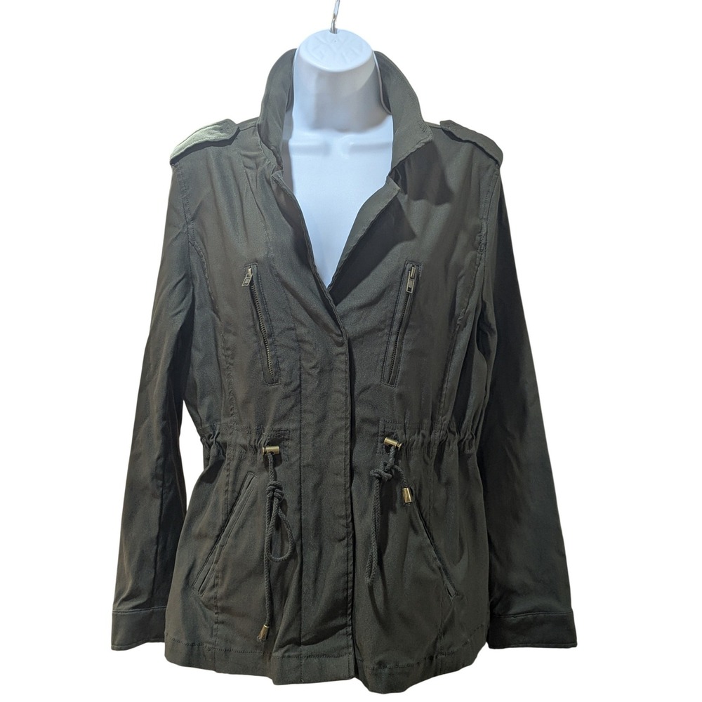 Eden Society Med Olive Green Utility Jacket Drawstring Waist Military Moto Y2K